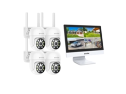 Cámara de seguridad, resolución de 4 MP, funcionamiento inalámbrico, 4 unidades de 51 CP y 5 MP PTZ