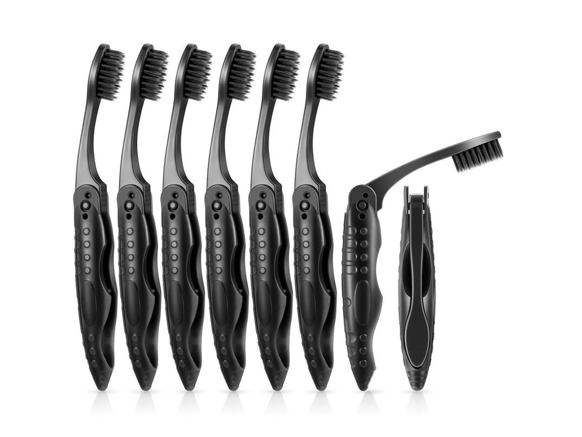 8 Cepillos De Dientes Portátiles Individuales Plegables, De Color Negro, Para Acampar Y Viajar.