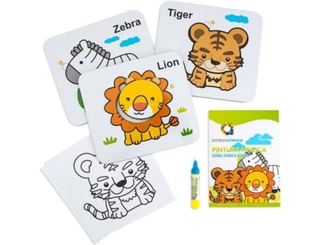 Juego Criativo AMBARSCIENCE Pintura Mágica - León, Tigre y Cebra (Edad Minima: 3 años)