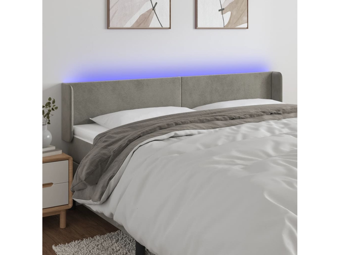 Cabecero Con Led De Terciopelo Gris Claro 163x16x78/88 Cm