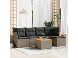 Conjunto de sofá de jardín de 6 piezas con cojines de mimbre gris, Dkd Home Decor