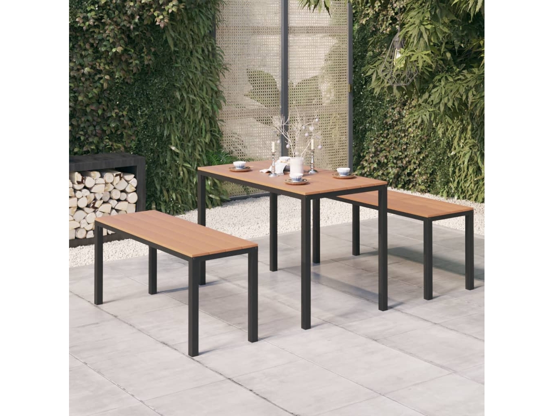 Conjunto De 3 Peças De Jantar Para Jardim Aço E Wpc Castanho E Preto Dkd Home Decor