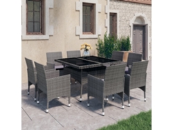 9 Pcs Conjunto De Jantar Para Jardim Vime Pe E Vidro Cinzento Dkd Home Decor