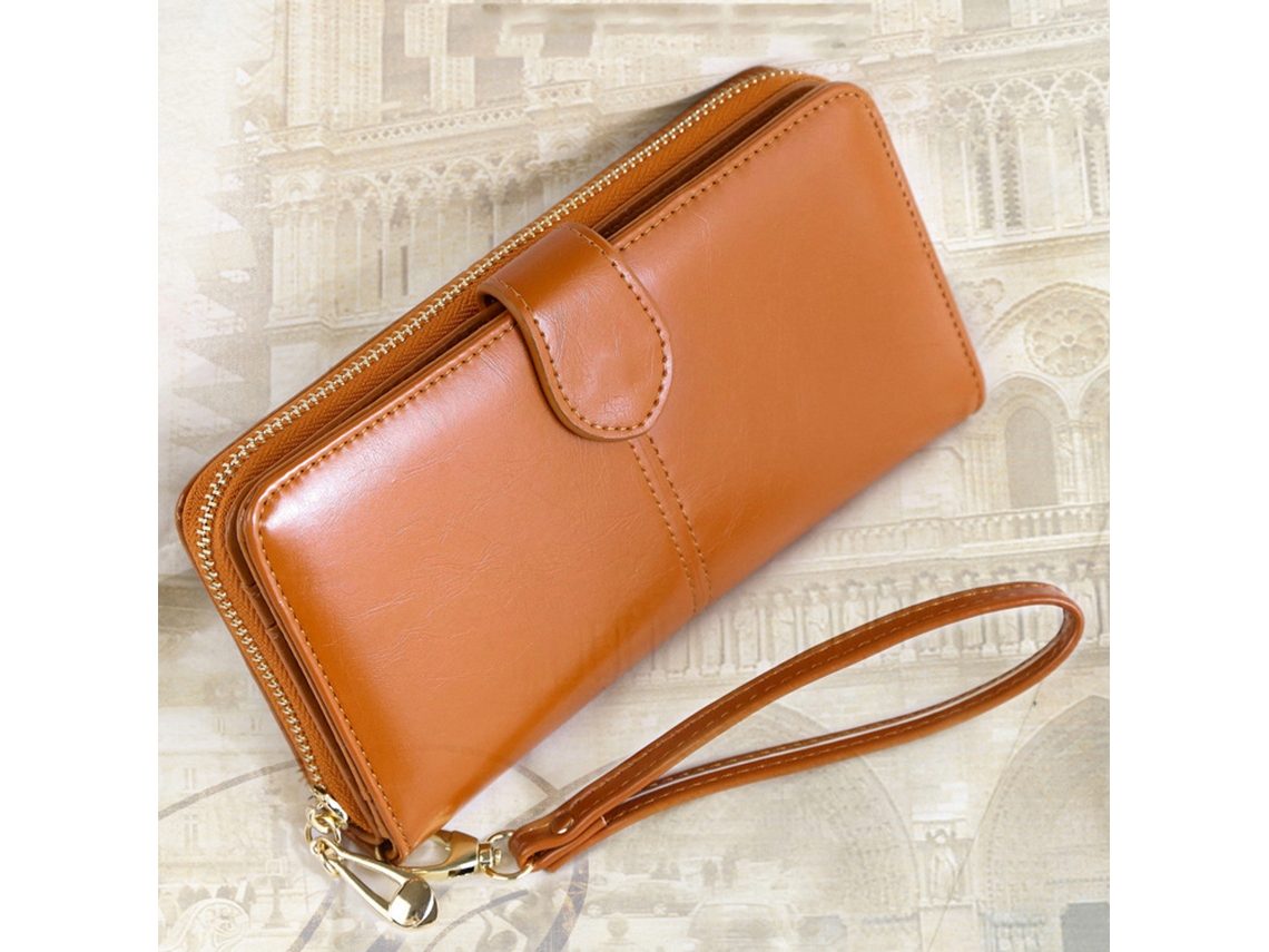 Cartera Larga De Piel Sintética Para Mujer, De Gran Capacidad, Multifuncional, Elegante, Color Marrón.