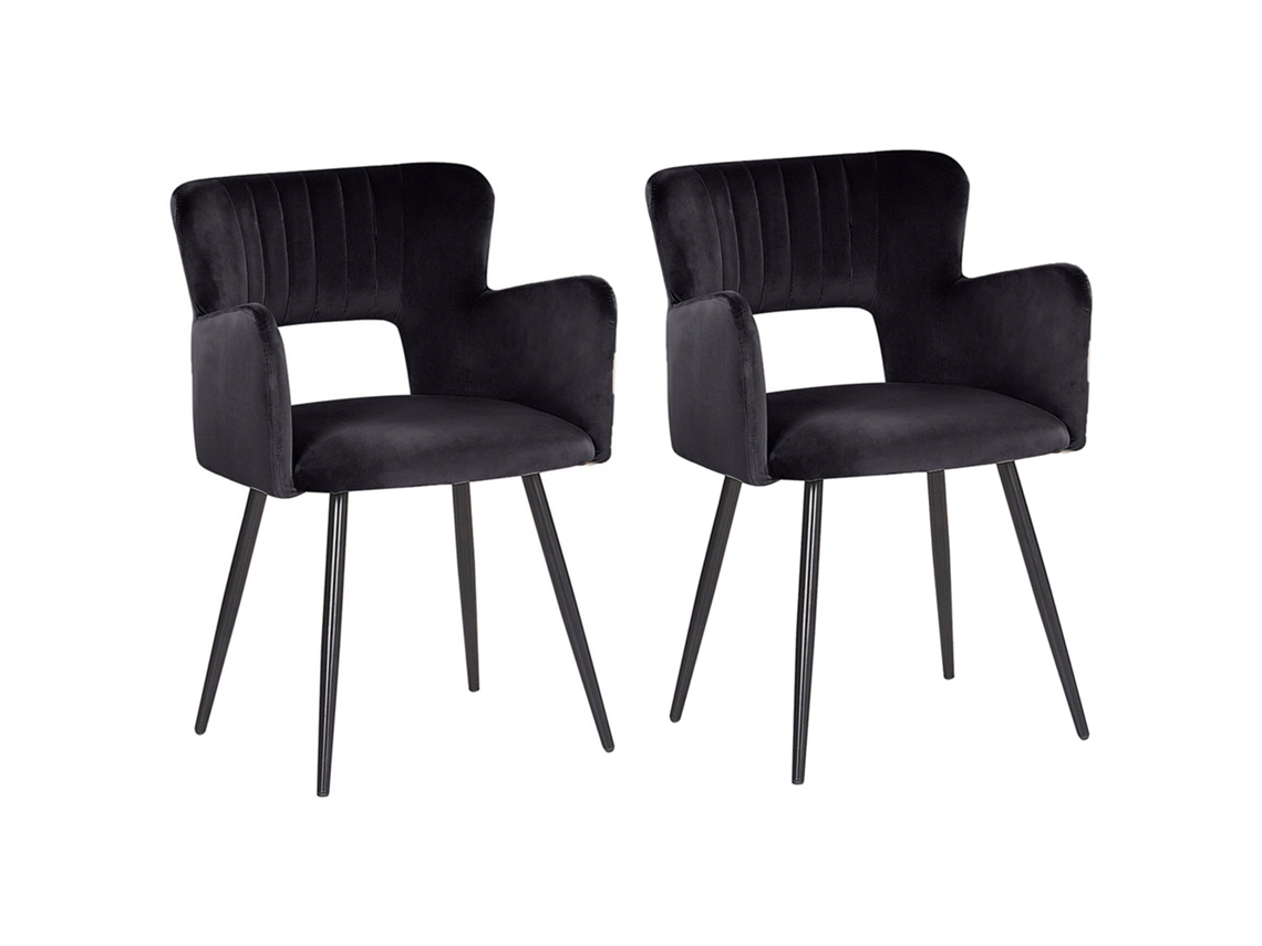 Conjunto De 2 Cadeiras De Refeição Com Apoios De Braços Beliani Sanilac De Veludo Preto 54x50x76