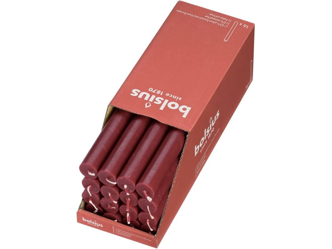 Bolsius Velas de mesa Shine 16 uds rojo velvet 27 cm