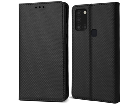 Funda Flip MOOZY para Samsung A21S en negro - Funda magnética inteligente con soporte para tarjetas y soporte.