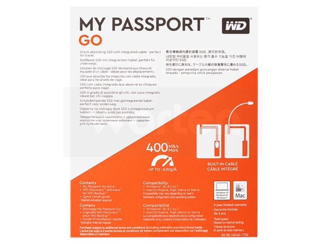 Disco SSD Externo SANDISK My Passport Go (1 TB - USB 3.0 - 400 MB/s)