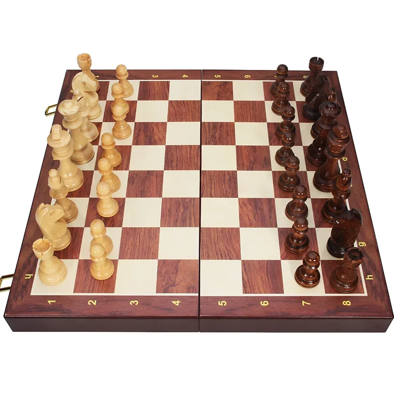 Juego de ajedrez plegable de madera premium (39x39 cm), tablero de nogal.