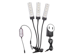 Lámpara de cultivo LED con pinza, tallo flexible, tres bombillas, espectro completo y temporizador para plantas suculentas, 100-240 V, enchufe estándar estadounidense (2026).