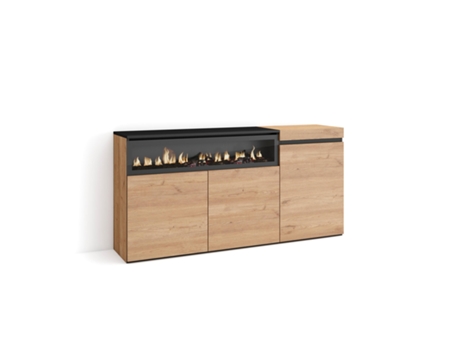 Aparadores para salón 150x75x35cm 3 Puertas Chimenea eléctrica Roble y negro