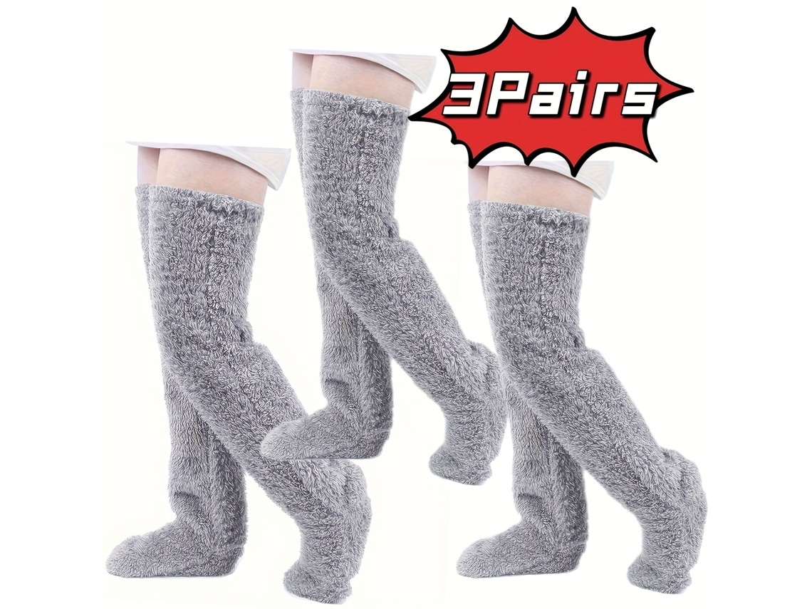 3 Pares De Calcetines Por Encima De La Rodilla, Calcetines Altos Cálidos De Invierno, Calentadores De Piernas Cálidos (gris Claro) Cuich