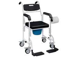 Silla de baño para adultos con ruedas, inodoro con ducha, reposapiés, respaldo y reposabrazos, 53x97x97cm, negra