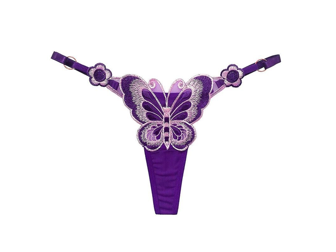 2026-tanga G-string Mujer Anillos De Metal Bordado De Mariposas Ajustable Interior Sexy