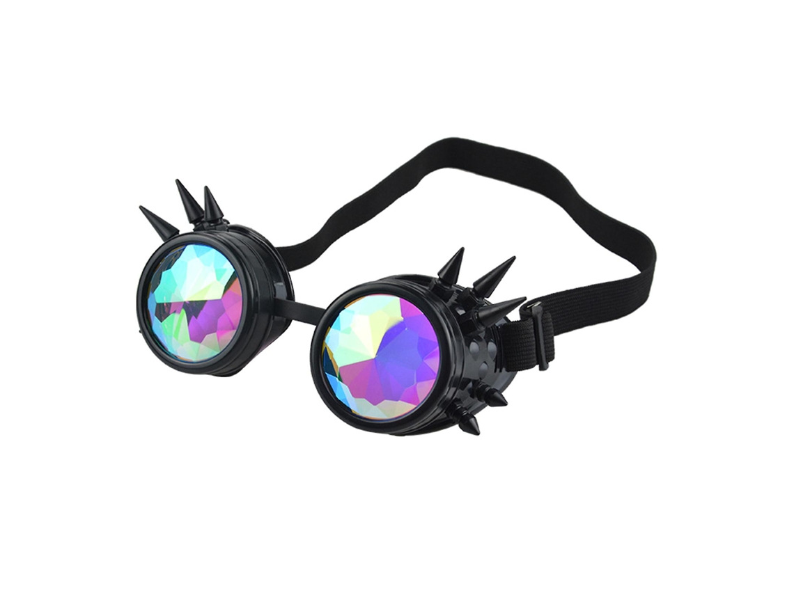 Gafas de cristal arcoíris caleidoscópicas ligeras para festivales de música electrónica y difracción.