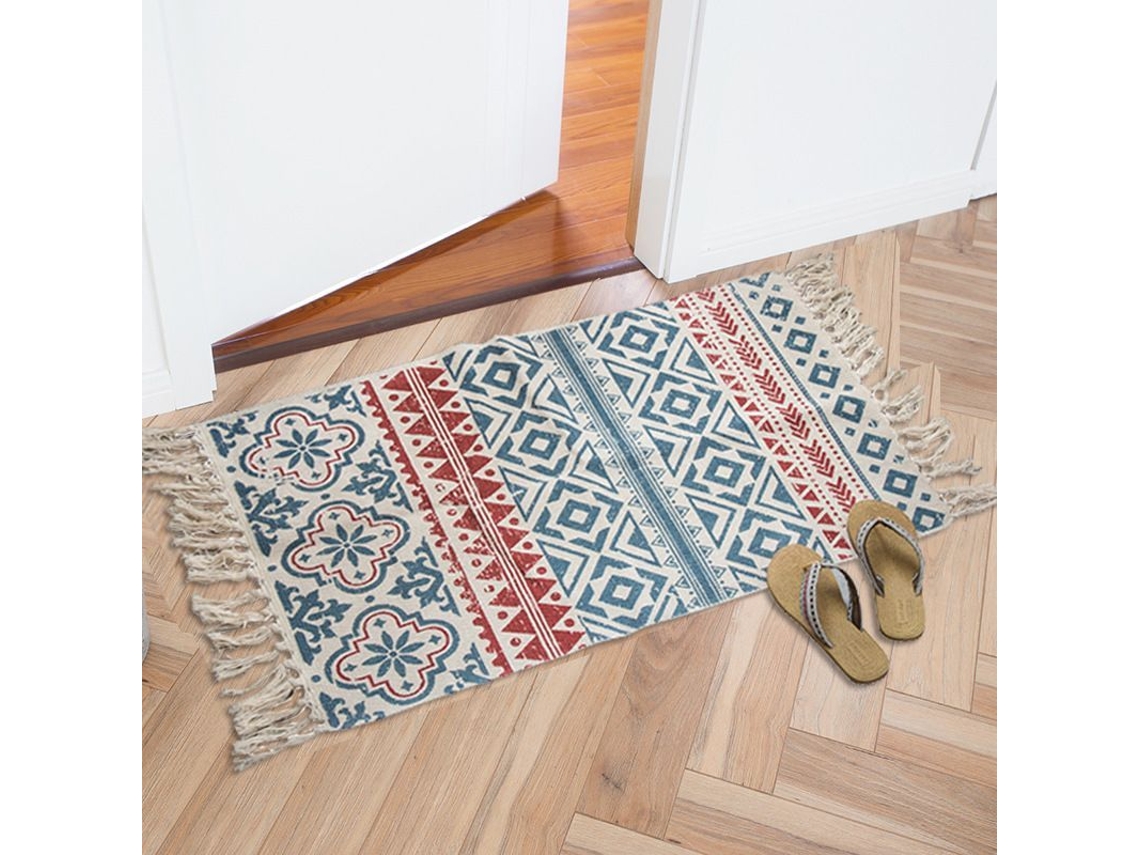 2026-alfombra De Baño Boho, Alfombras Geométricas Modernas, Tejidas De Algodón Con Borlas Lavables A Máquina
