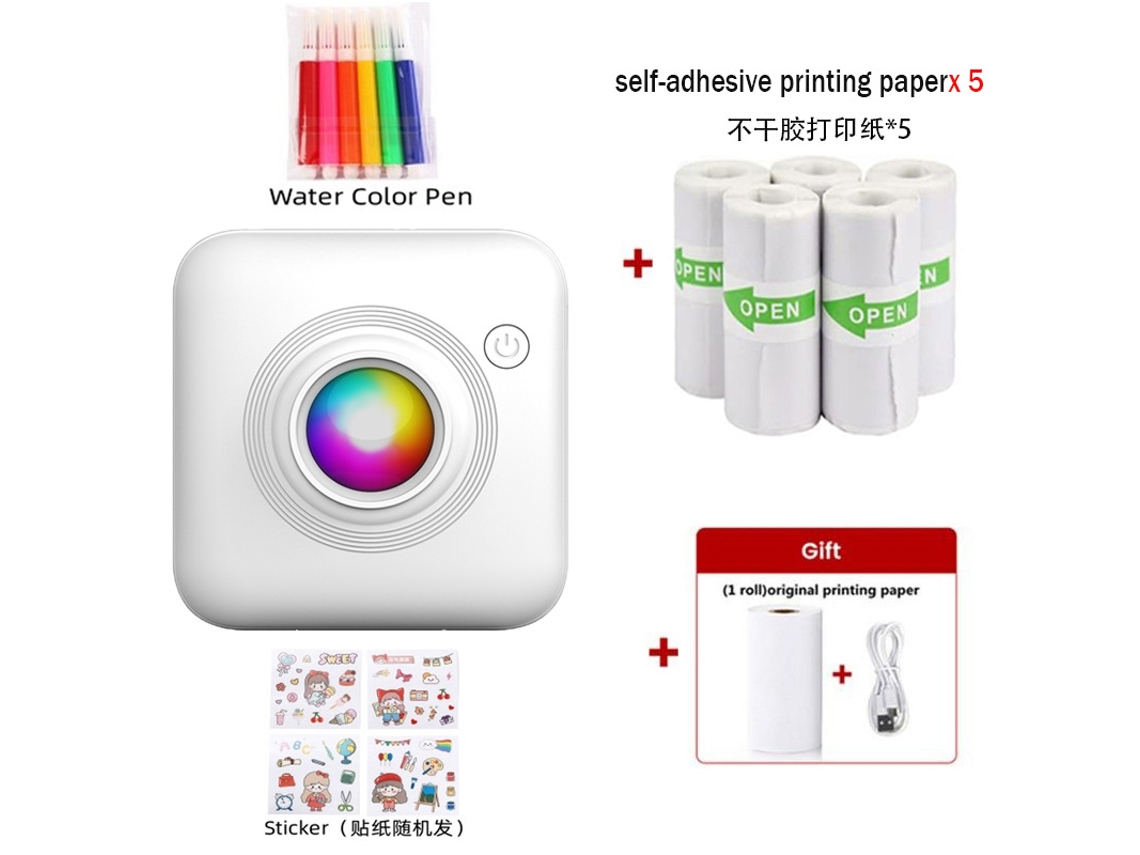 Impresora Térmica Sin Tinta, Portátil, Inalámbrica, Con Impresión De Etiquetas, Papel Autoadhesivo, Bolígrafo De Acuarela Y Pegatinas. GERTIZ