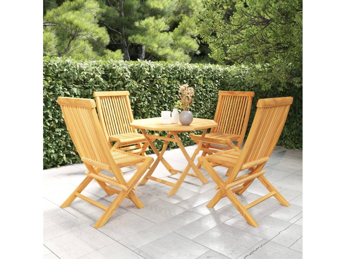 Juego de comedor de jardín de 5 piezas en madera maciza de teca DKD Home Decor