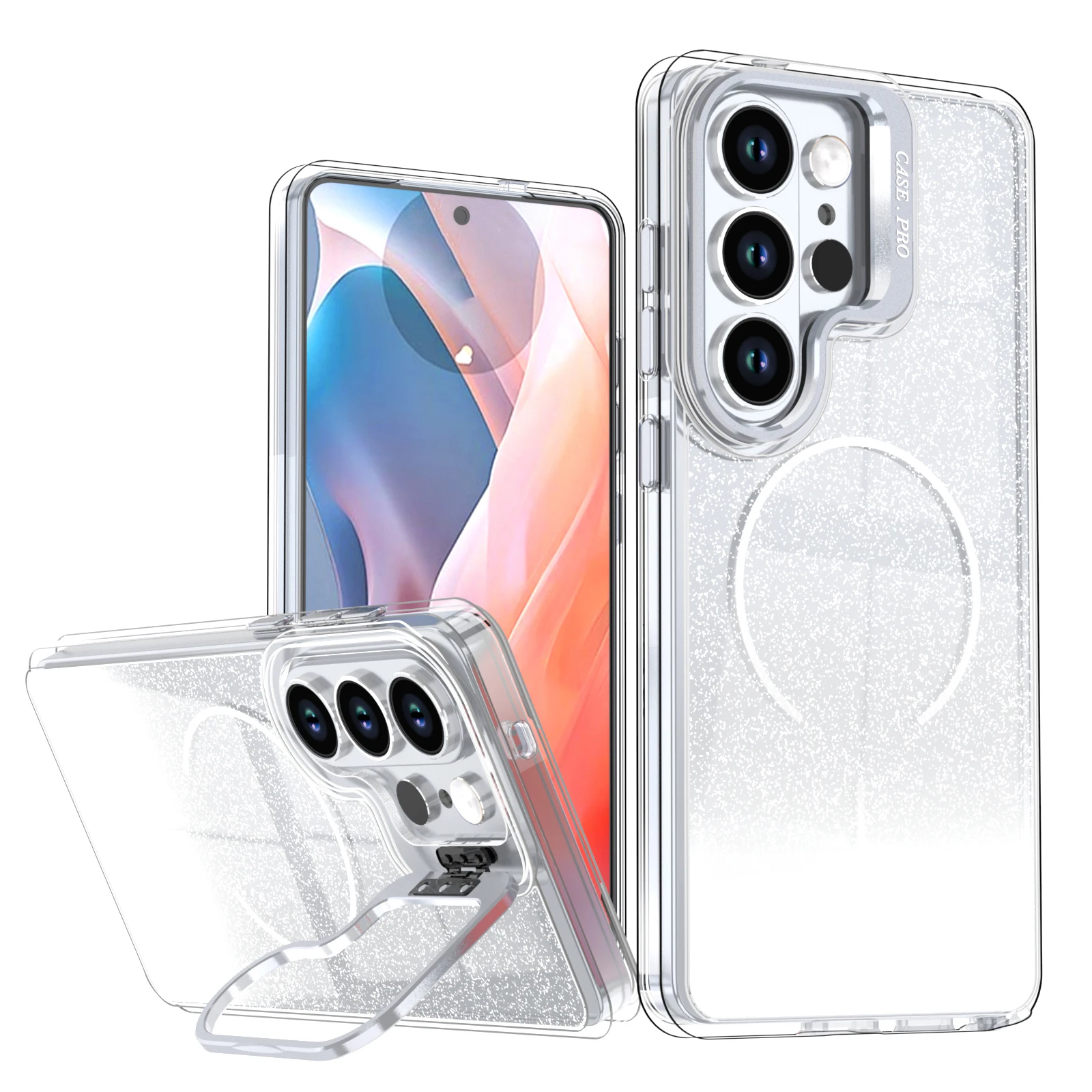 (galaxy S25, Blanco) Funda Con Montura De Lente Flash Gradient Para Samsung, Compatible Con Carga Inalámbrica Magsafe