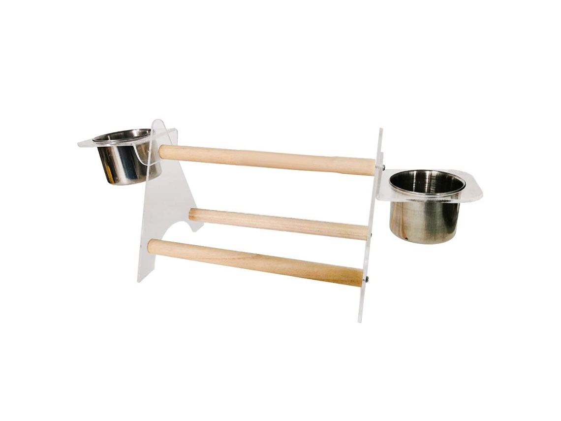 Accesorio Para Jaula De Pájaros: Trípode De Madera Con Percha Y Cuenco Para Loros.