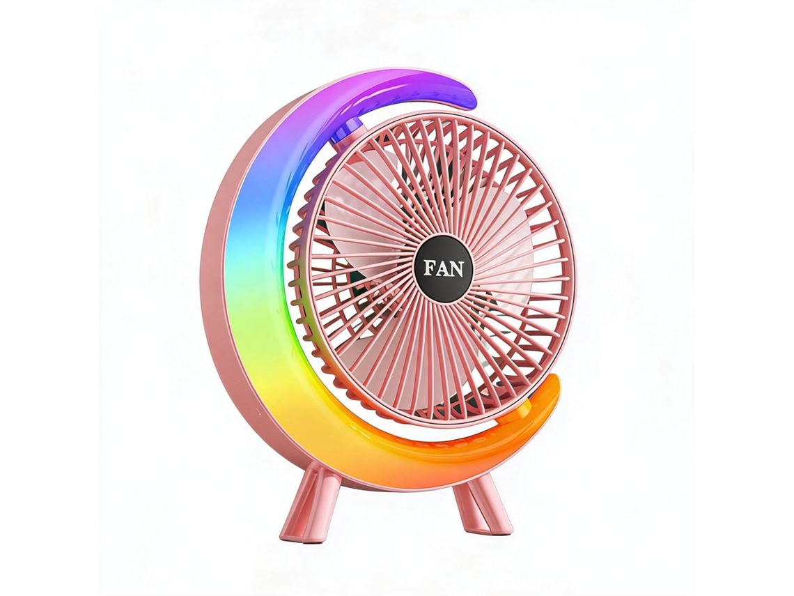 Ventilador De Escritorio Portátil Recargable Por Usb Henten Home Con 3 Velocidades Ajustables Y Luz Rosa