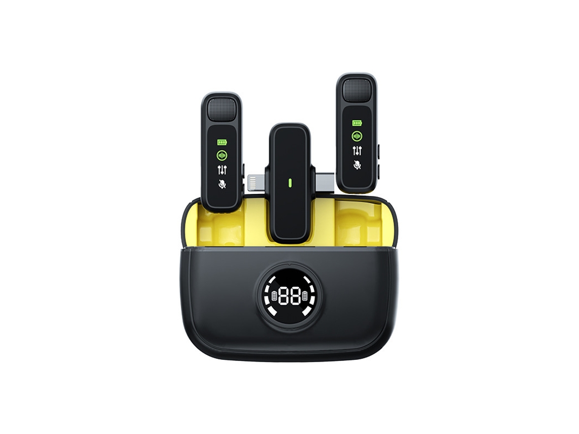 Micrófono De Solapa 2 En 1 Con Reducción De Ruido Inalámbrica Para Entrevistas En Vivo Y Vlogs Compatible Con Android Y Apple (Amarillo) CUICH