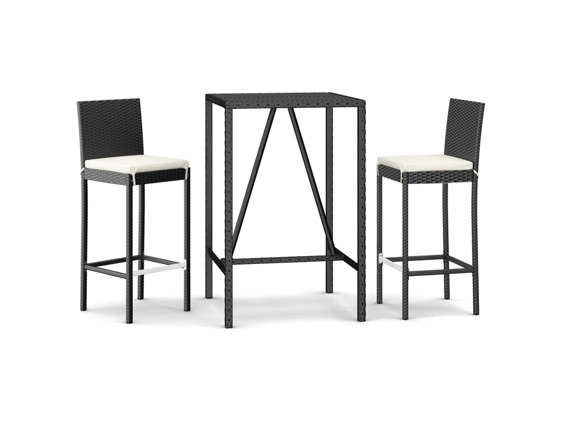Maison Exclusive - Mesa Y Taburetes Altos Jardín 3 Piezas Y Cojines Ratán Pe Negro