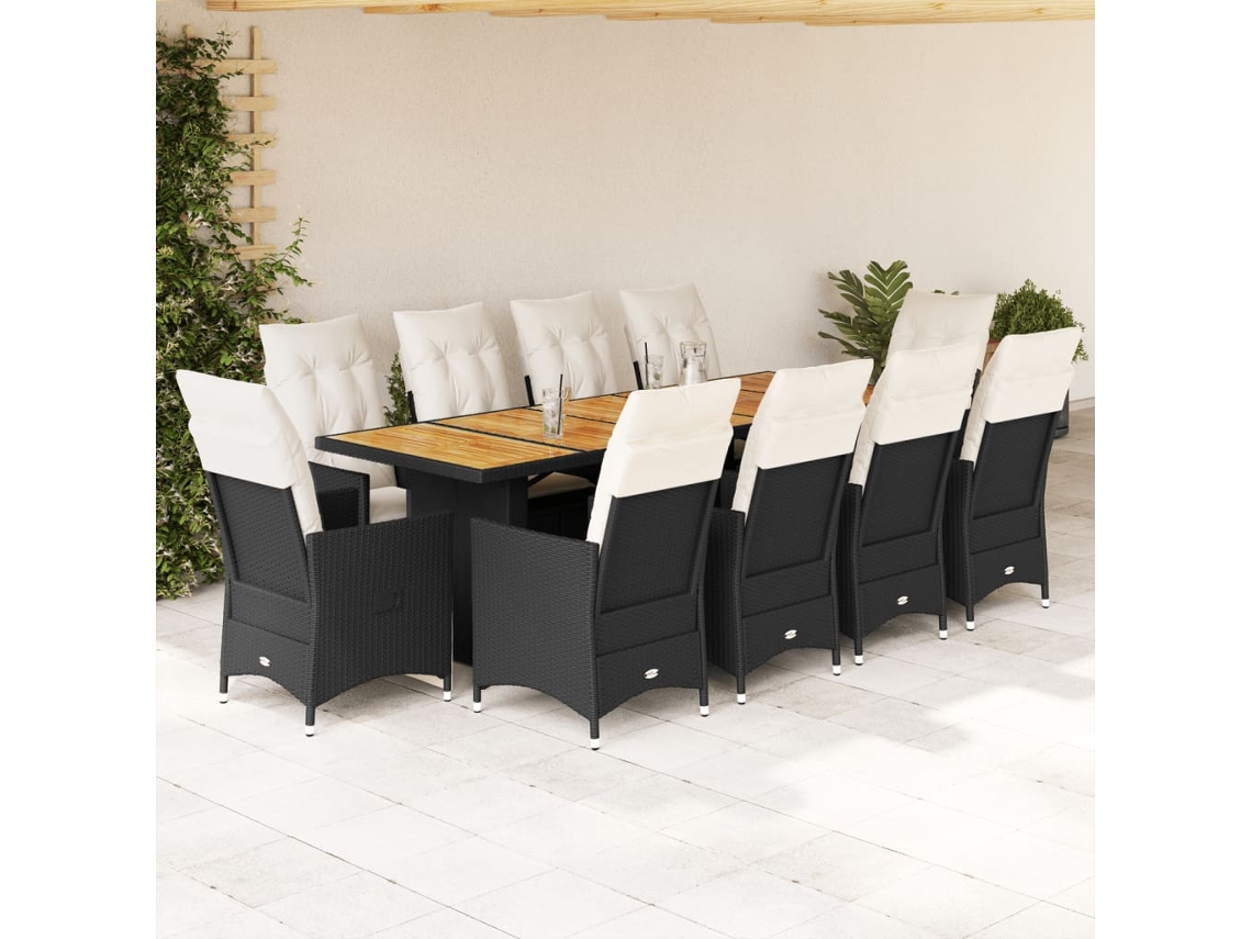 Conjunto de bistró de jardín de 11 piezas DKD Home Decor con cojines de mimbre negros
