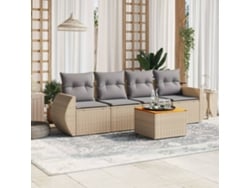 Conjunto de 5 sofás de jardín con cojines de mimbre beige Dkd Home Decor