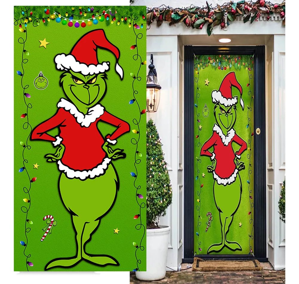 Nuevas decoraciones navideñas para puertas de Grinch (18590 Cmvayotoy)