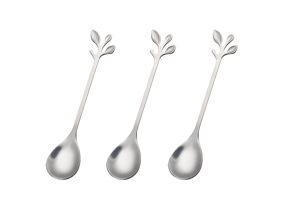 Juego de 3 Cucharas Largas para Té y Café - Acero Inoxidable con Lámina Dorada RNEMITERY