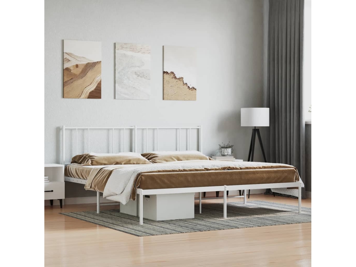 Estructura Cama Sin Colchón Con Cabecero Metal Blanco 200x200cm