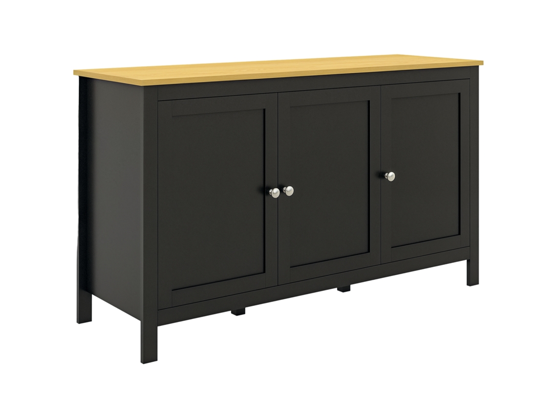 Aparador con 3 puertas y estantes ajustables, efecto madera, negro.