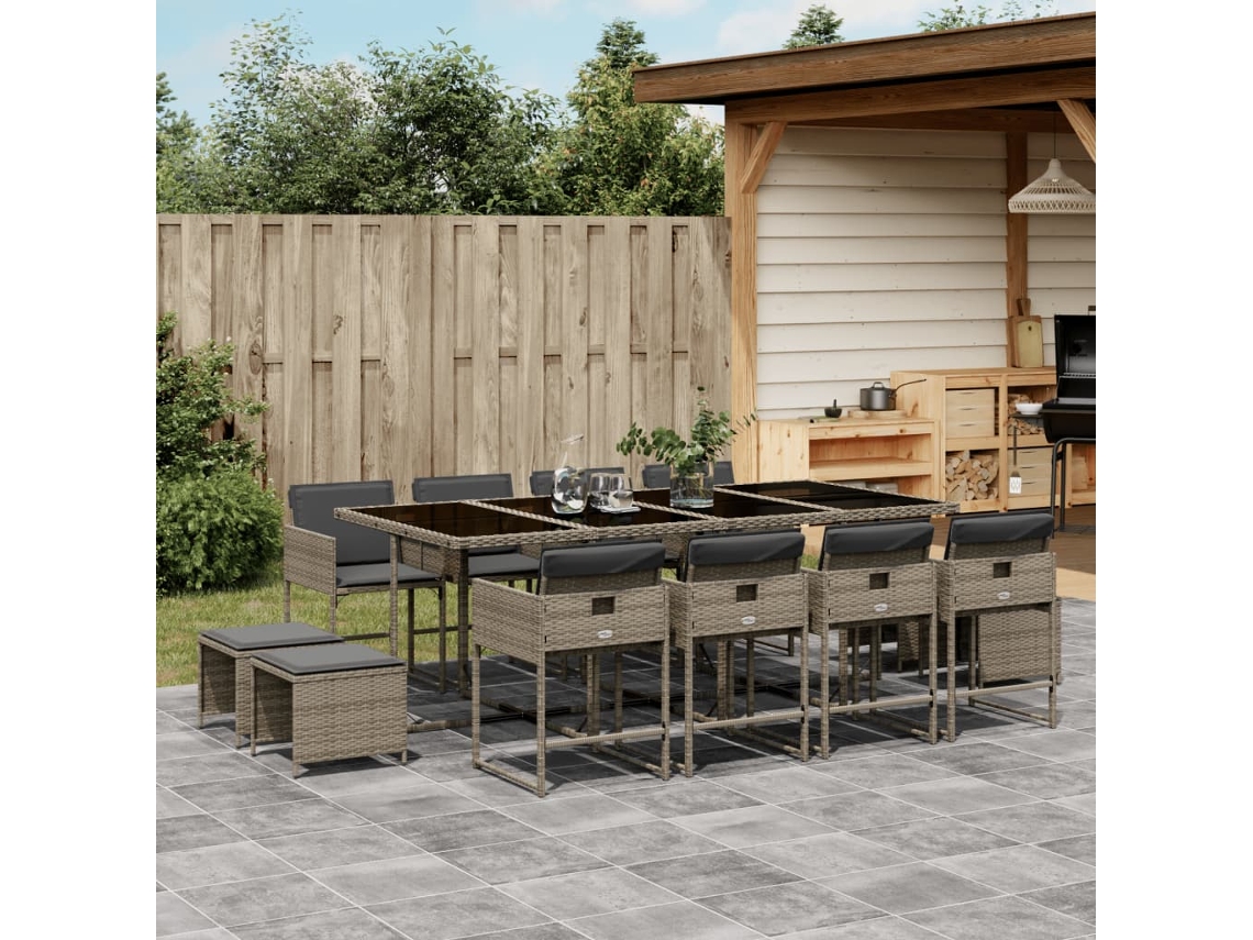Juego de comedor de jardín de 13 piezas con cojines de mimbre gris DKD Home Decor
