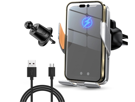 Cargador Coche Inalámbrico Carga Rápida Sensor Sujeción CHRONUS Gris