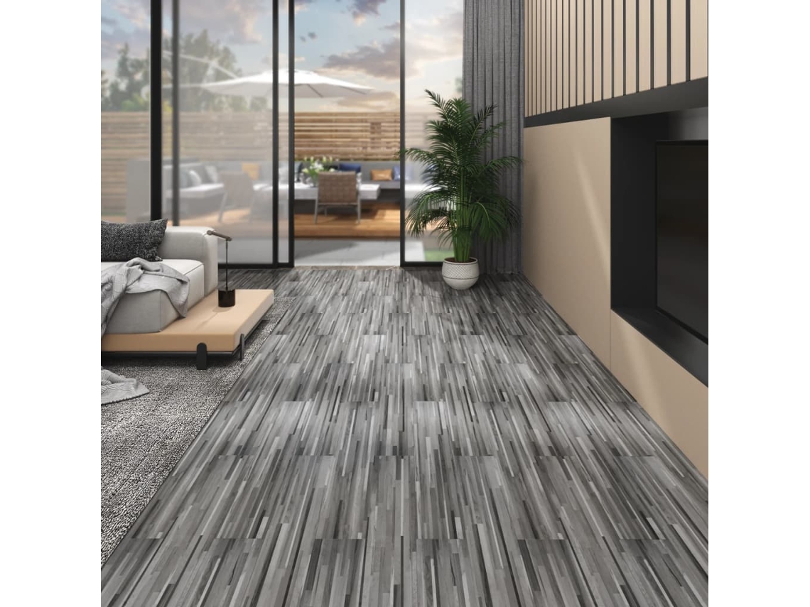 Lamas Para Suelo De Pvc Autoadhesivas Gris A Rayas 5,02 M² 2 Mm