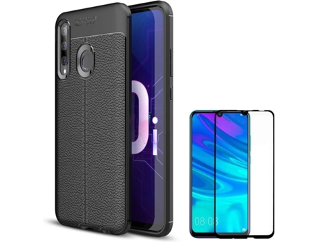 Funda y Protector de Pantalla Huawei P Smart+ 2019 PHONESHIELD Rugged Leather / Flexguard Full Negro
