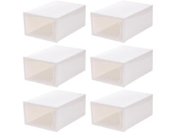 Juego 6 Cajas Apilables Zapatos Capacidad Cajón Plástico Transparente Diseño Plegable Desmontable Color Blanco