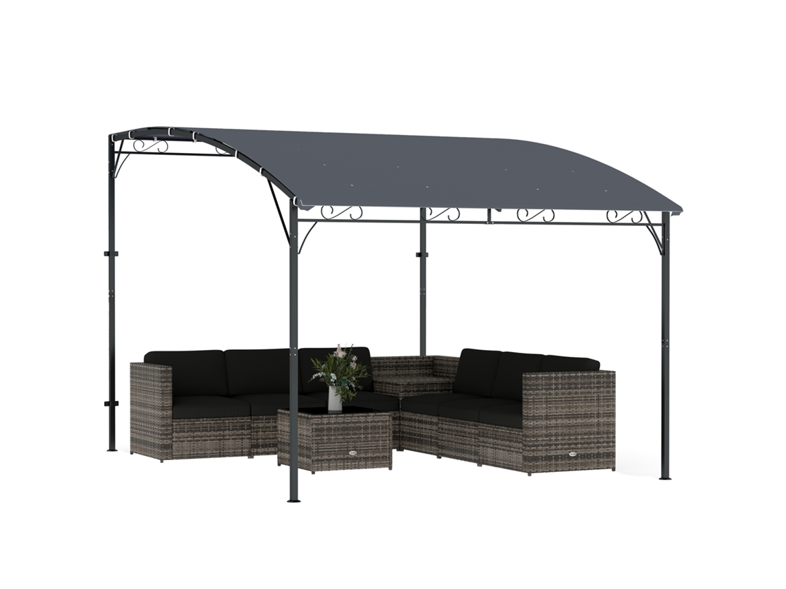 Pérgola Tipo Cenador Con 16 Orificios De Drenaje, De Metal, Poliéster, 3,8 X 2,8 M, Gris.
