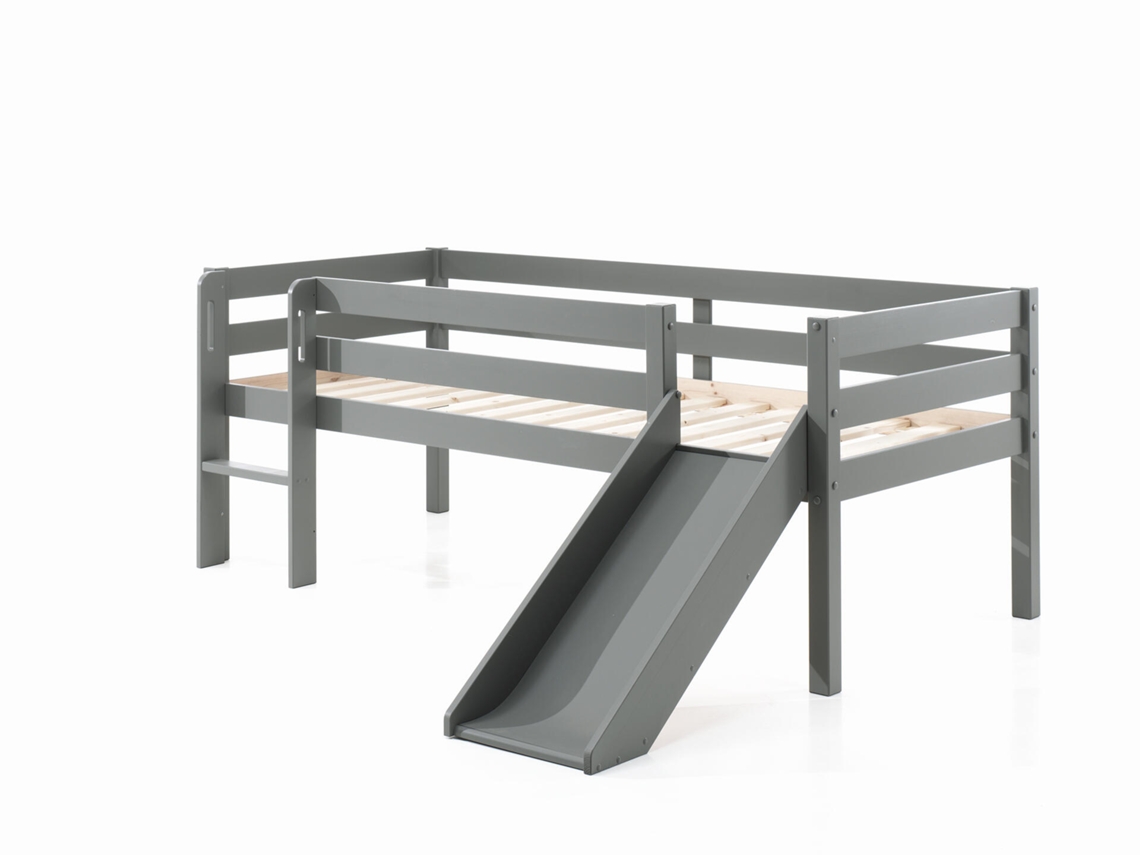 Cama Alta FURNLUX Pino (Gris, Madera Maciza - 175X208X83 Cm / 90X200 Cm)