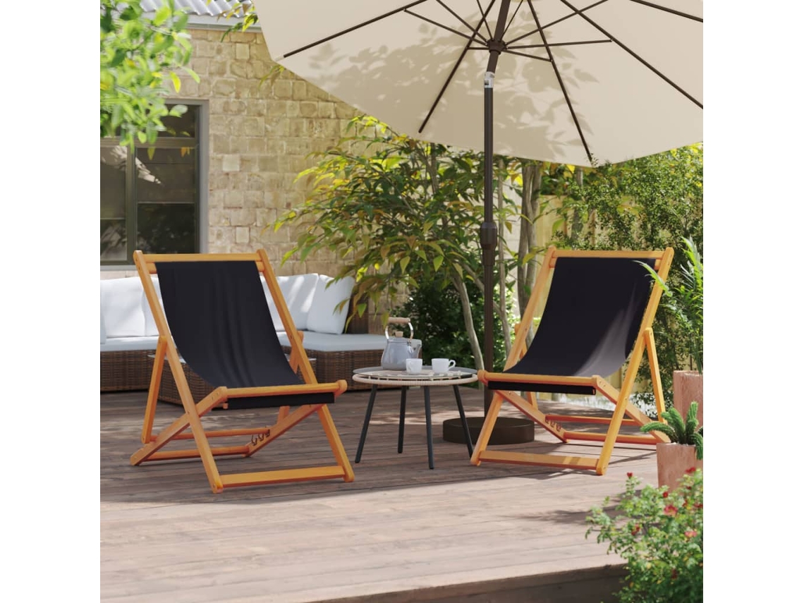Sillas de playa plegables DKD Home Decor de 2 piezas, tela negra