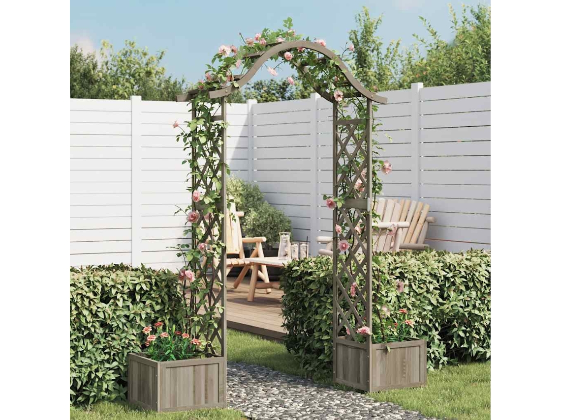 Pérgola De Jardín Con Jardinera Madera Maciza De Abeto Gris