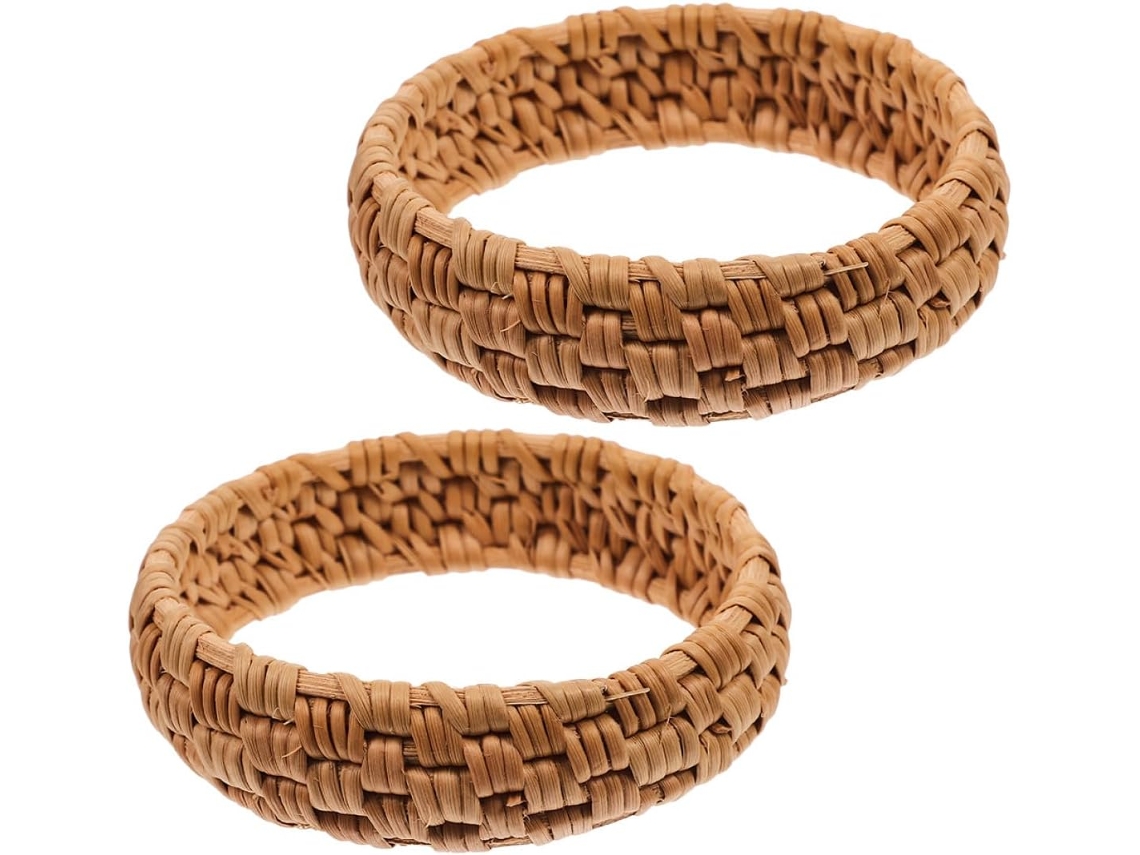 Pulseras Vintage De Ratán De Madera Trenzadas A Mano, Ligeras, Para Mujer, Juego De 2, Versátiles Y Cómodas.