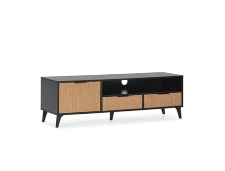 Mueble TV Denis 1 puerta y 2 cajones, color Negro/Madera VS VENTA-STOCK