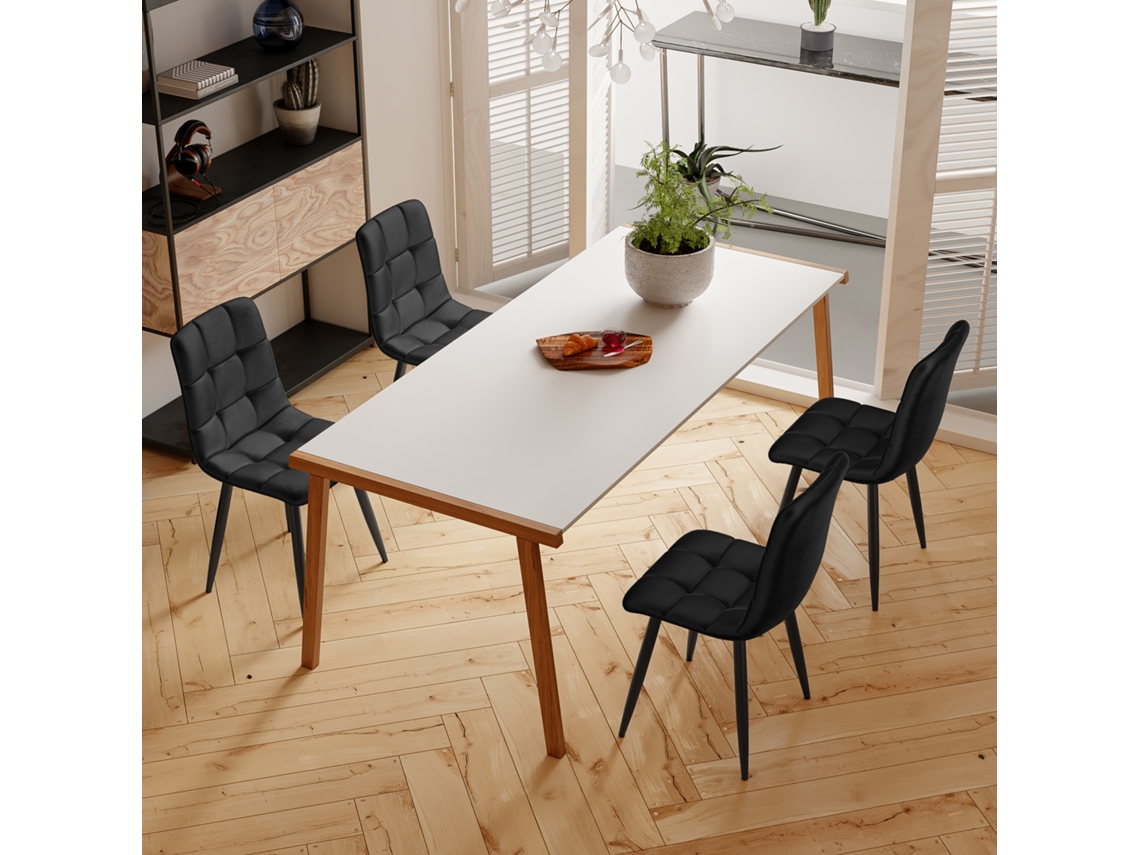 Sillas De Comedor Simurq Terciopelo Negro, Juego De 4 (44x41x86cm), Sillas De Cocina Ergonómicas Con Estructura Metálica, Fácil Montaje