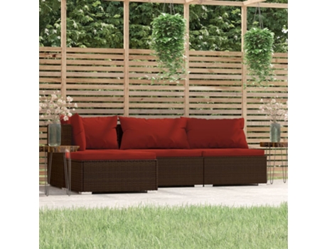 Conjunto 4 muebles de jardín VIDAXL y cojines ratán sintético marrón