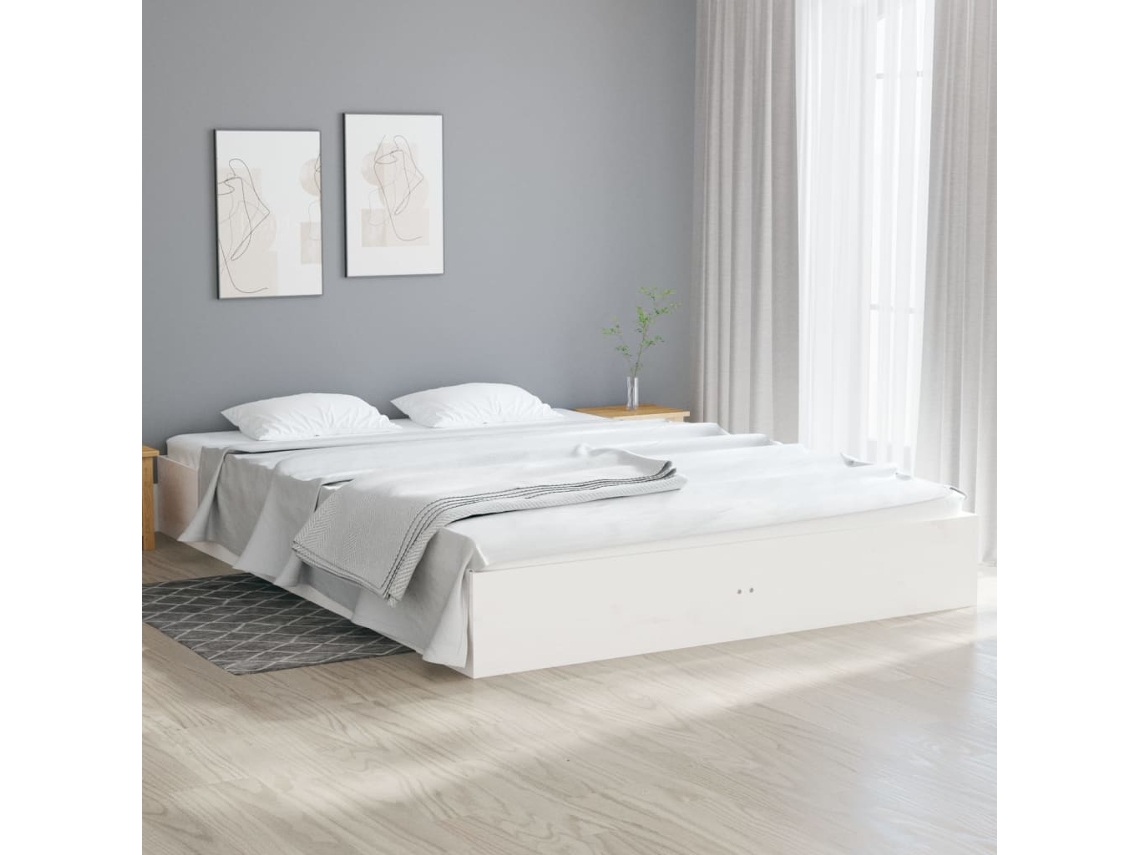 Estructura De Cama Sin Colchón Madera Maciza Blanco 120x200 Cm