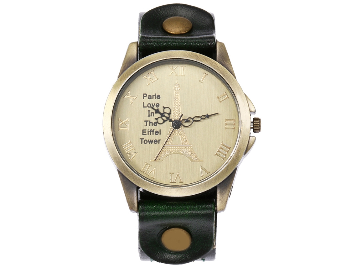 Reloj De Cuero Pu Redondo Estilo Punk Retro Con Números Romanos Unisex Negro