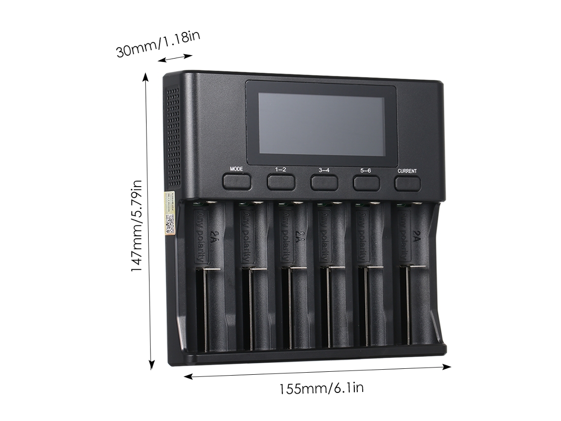 Cargador Inteligente Liitokala Lii-s6 De 6 Ranuras Para Baterías De 3,7 V Li-ion, 3,8 V Imr, 1,2 V Ni-mh/cd Y 3,2 V Lifepo4 Con Pantalla Lcd.