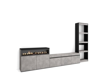 Muebles de Salón para TV 310x186x35cm Para TV hasta 65 Chimenea eléctrica Cemento